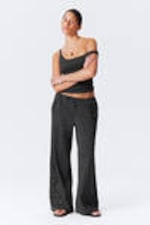 Dark Grey - Broderie Anglaise Loose Fit Trousers - 0