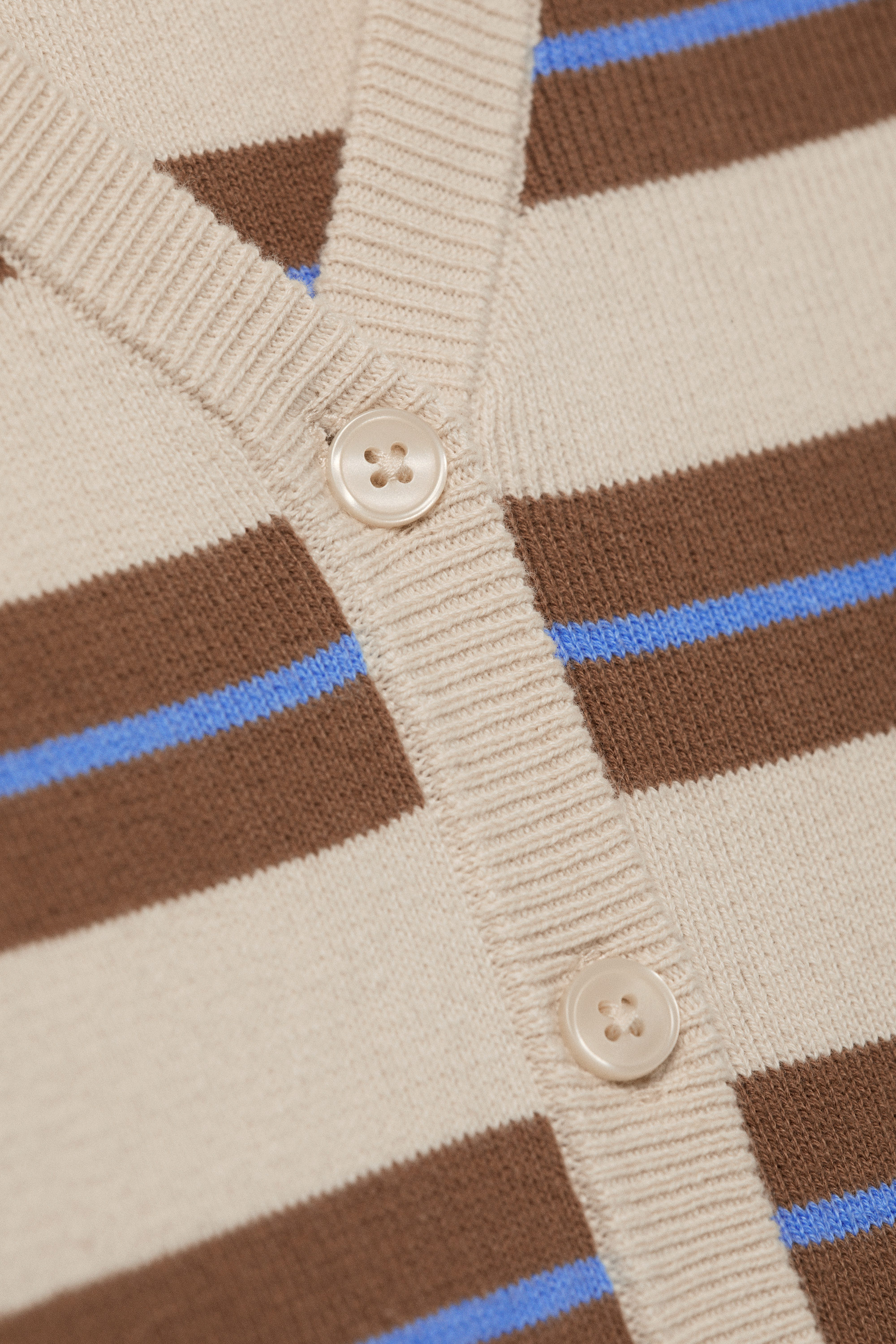 Striped Brown - Cropped Knitted V-neck Cardigan - 4