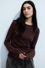 Striped Dark Red - Long Sleeve Cotton Top - 0