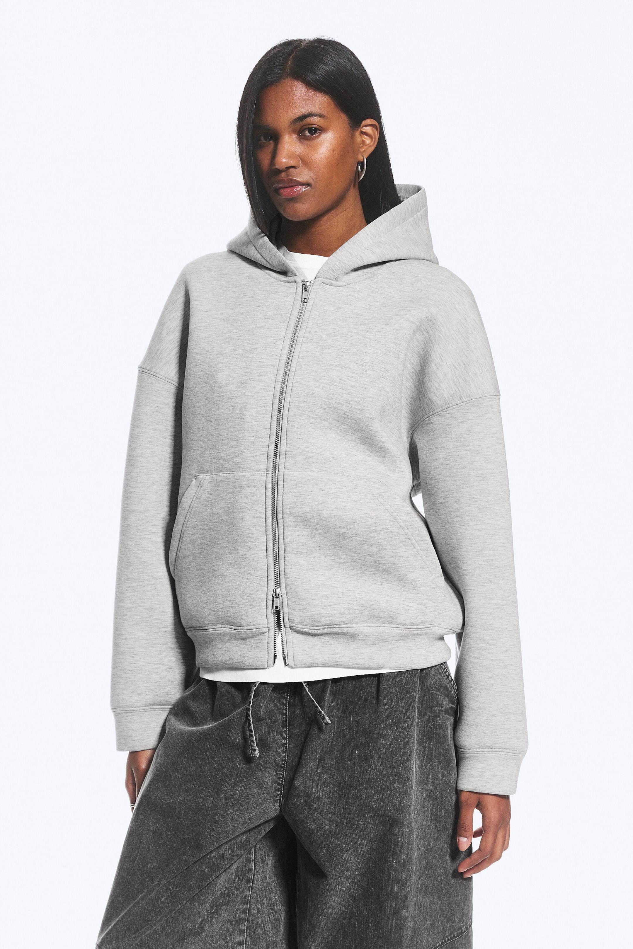 Grey Melange - Oversized Scuba Zip-Hoodie - 2