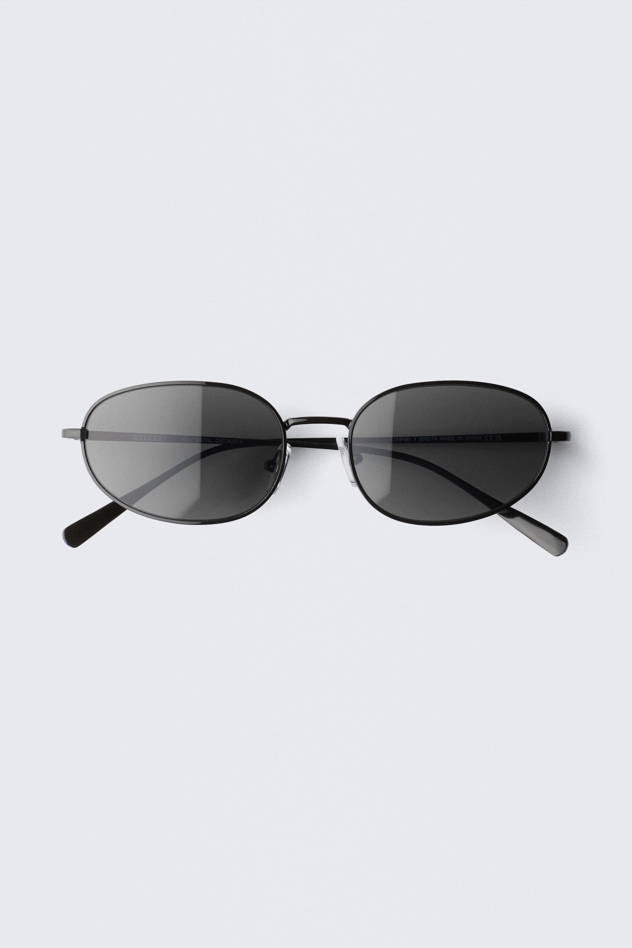 Black - Black Lenses - Minimal Oval Metal Frame Unisex Sunglasses - 2