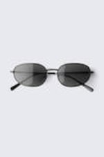 Black - Black Lenses - Minimal Oval Metal Frame Unisex Sunglasses - 2