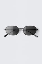 Svart - Sorte linser - Minimal Oval Metal Frame Unisex Sunglasses - 0