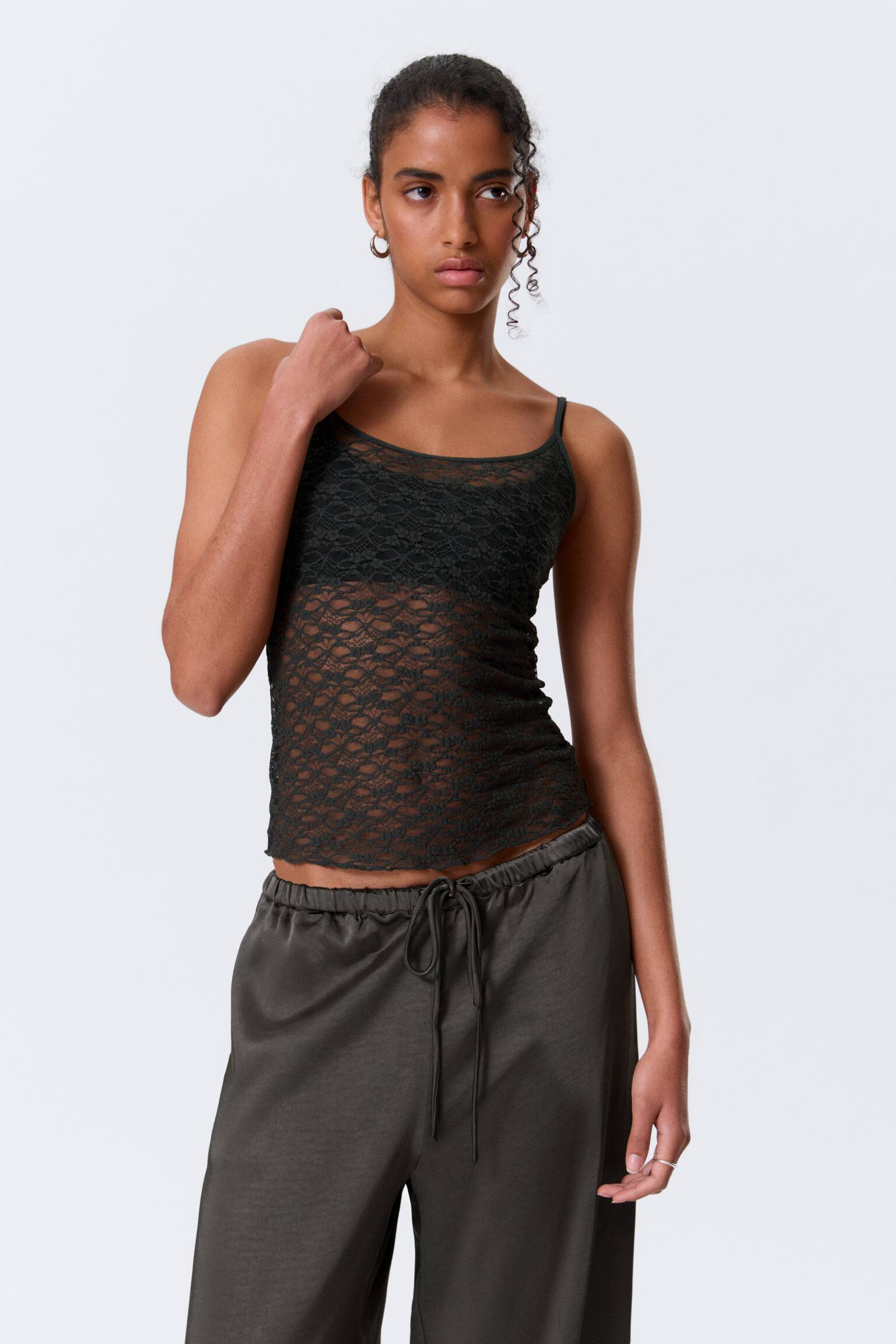 Top in pizzo - Grigio scuro - 1