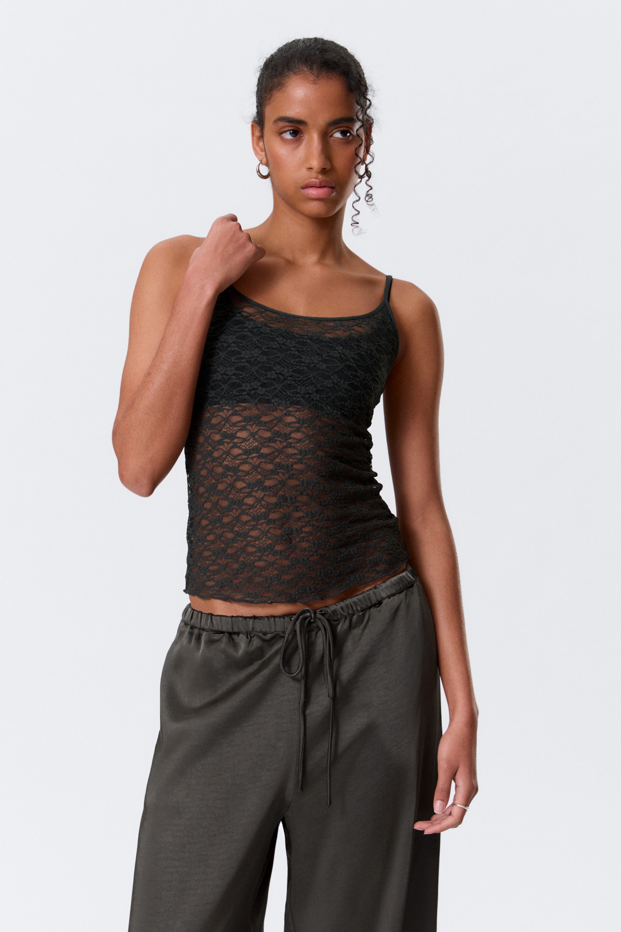 Dark Grey - Lace Pyjama Tank Top - 1