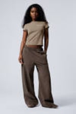 Striped Brown - Low Loose Cotton Trousers - 0