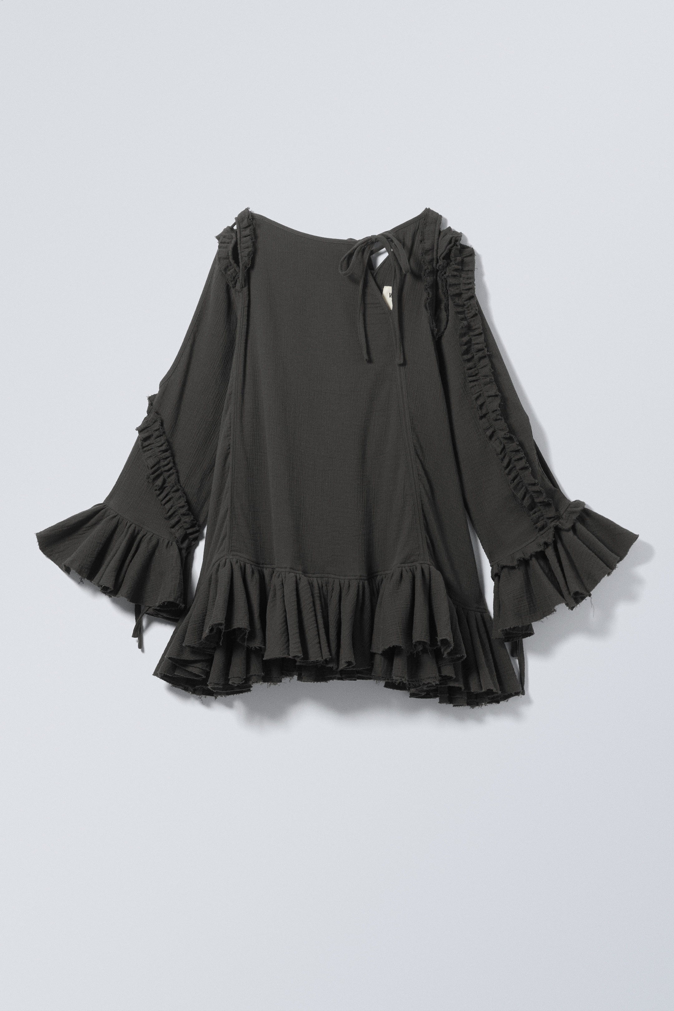Dark Grey - Long Ruffled Cut-Out Tunic - 1