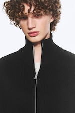 Black - Relaxed High-Neck Zip Knit Cardigan - 1