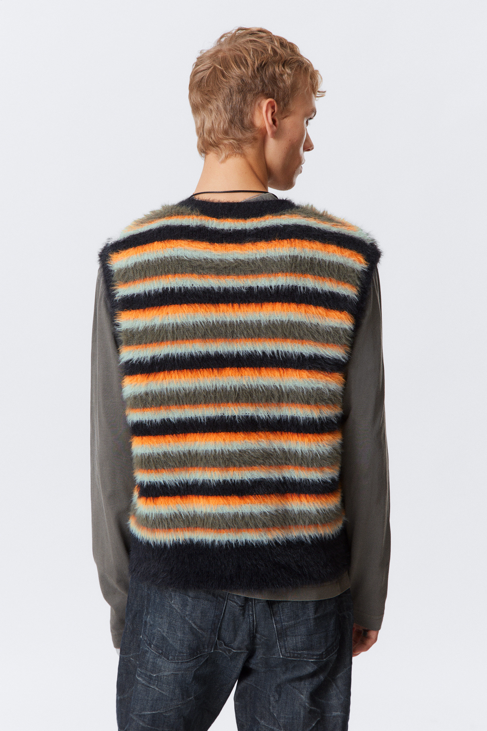 Multicoloured Striped - Striped Hairy Knit Vest - 3