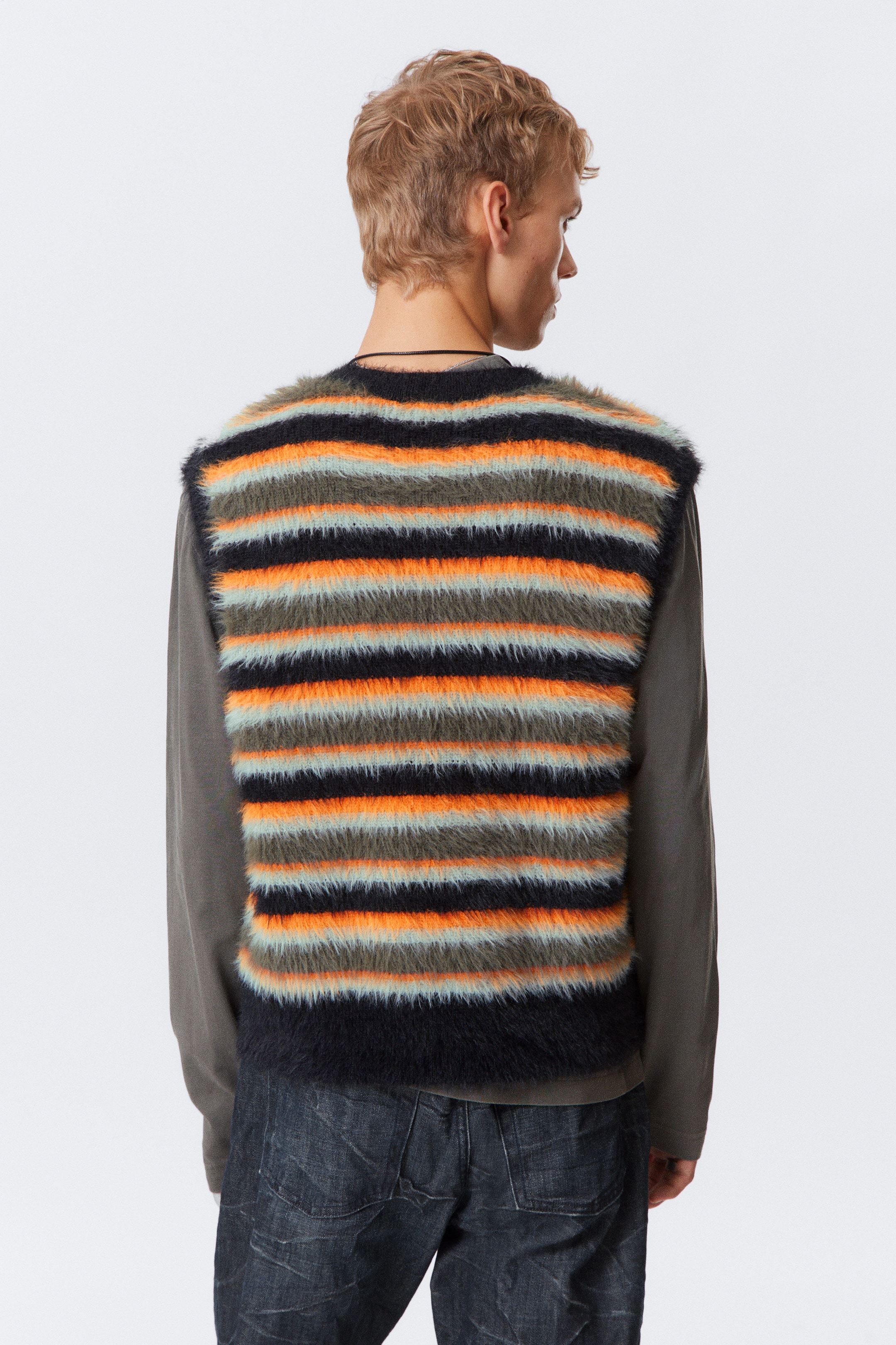 Multicoloured Striped - Striped Hairy Knit Vest - 3