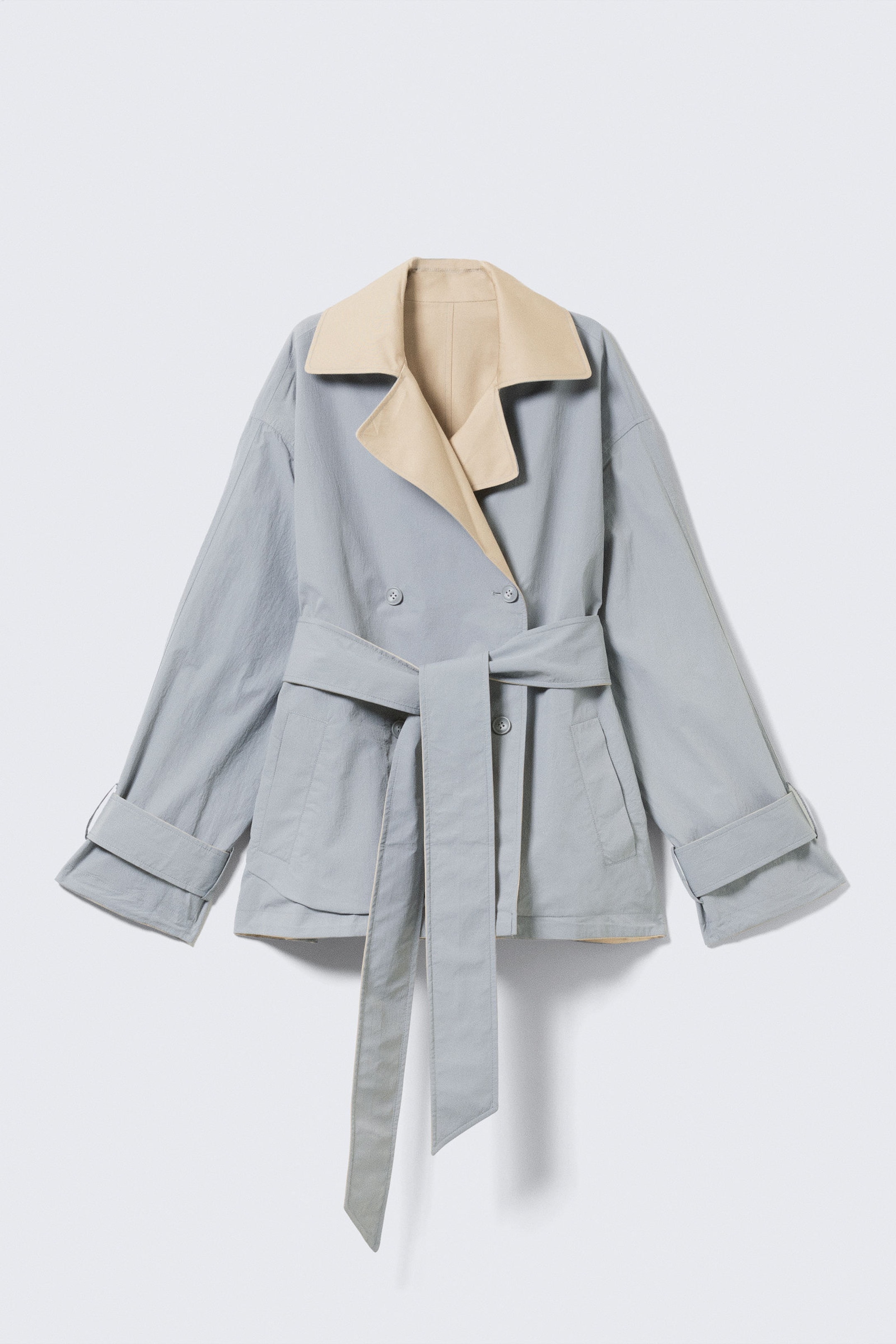 Beige & Hellgrau - Kurzer, wendbarer Zweireiher-Trenchcoat - 1