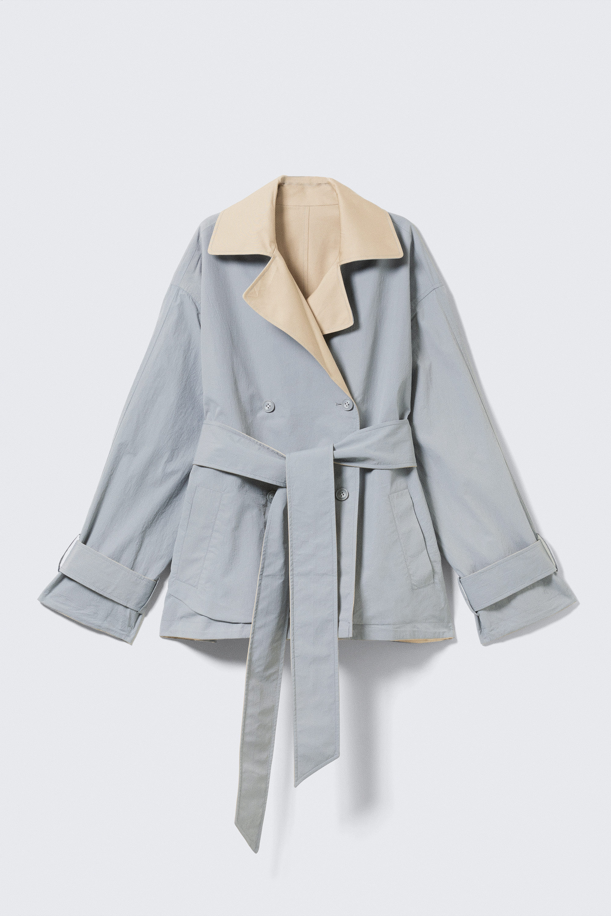 short double-breasted reversible trench coat - Beige & Light Grey