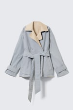 Beige & Light Grey - Short Double-Breasted Reversible Trench Coat - 5