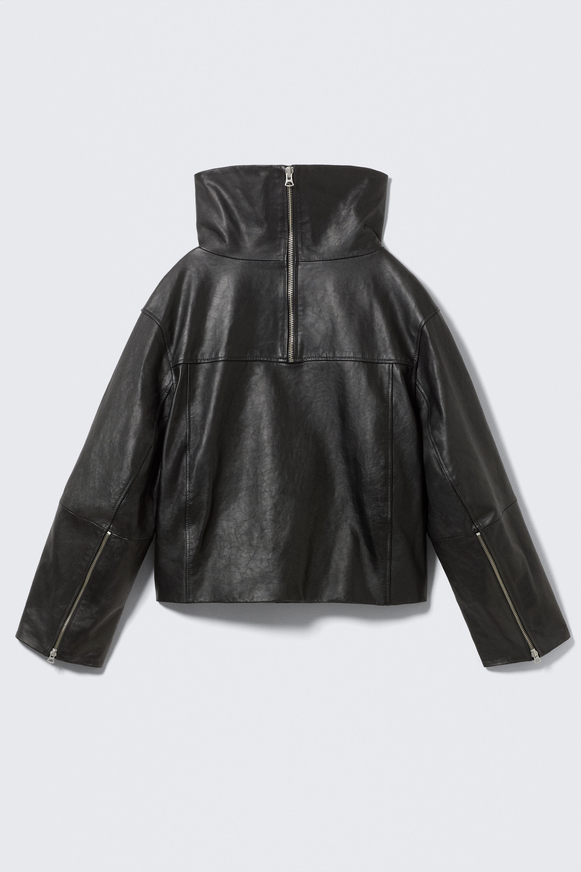 Svart - Läderjacka med hög krage - 7