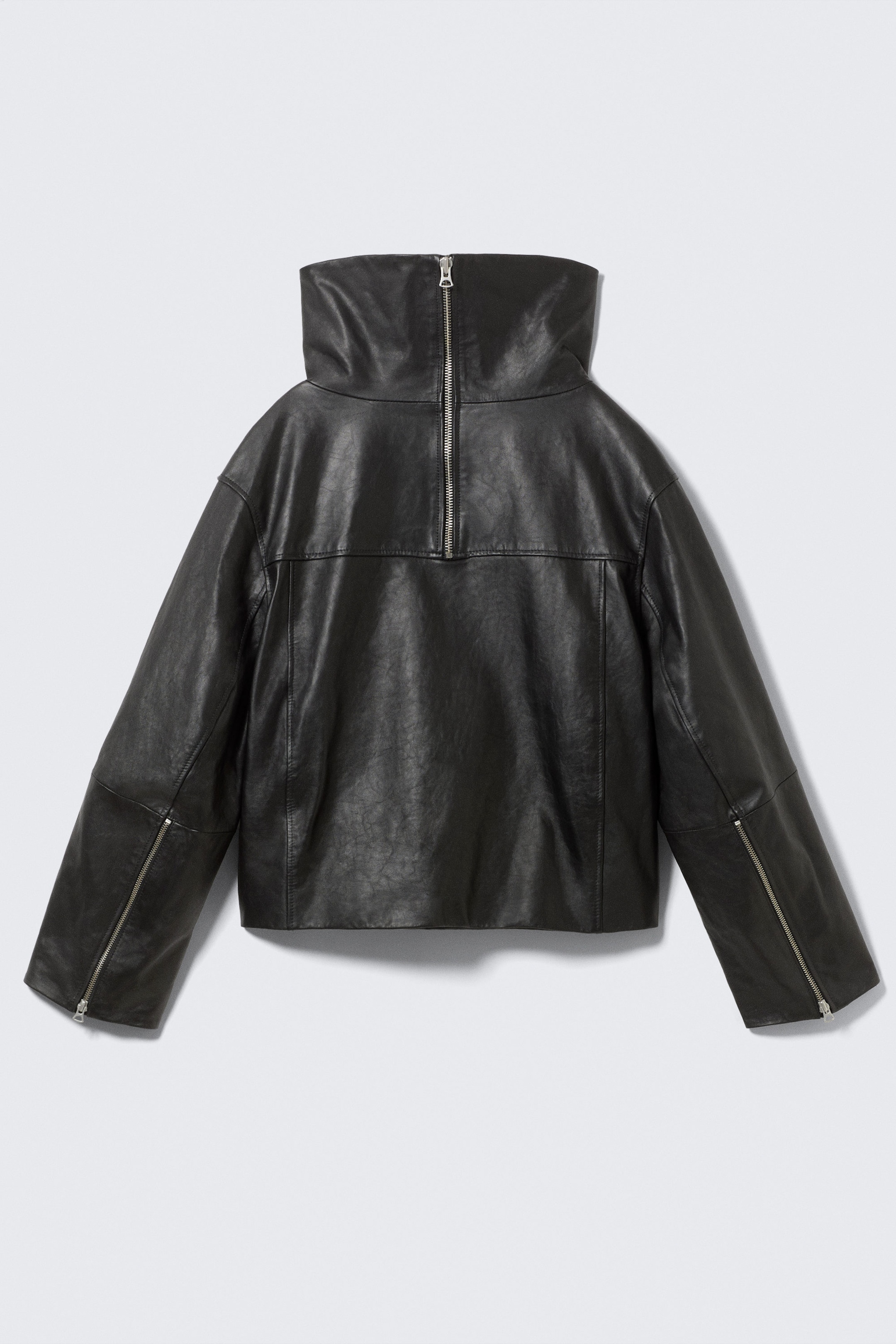 Noir - Veste en cuir à col montant - 9