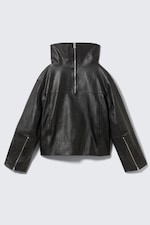 Noir - Veste en cuir à col montant - 9