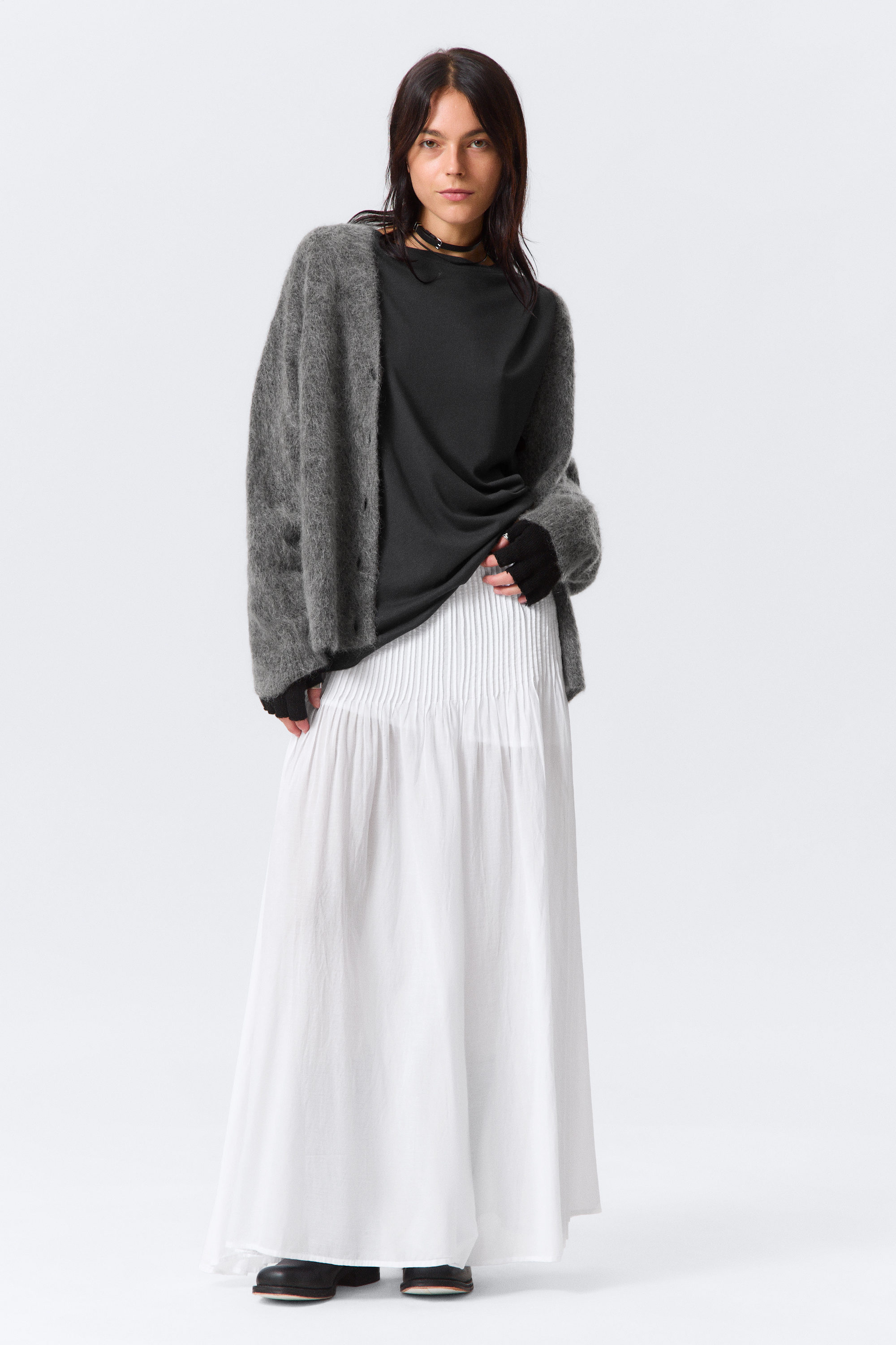 Wit - Geplooide maxi-rok met halfhoge taille - 1