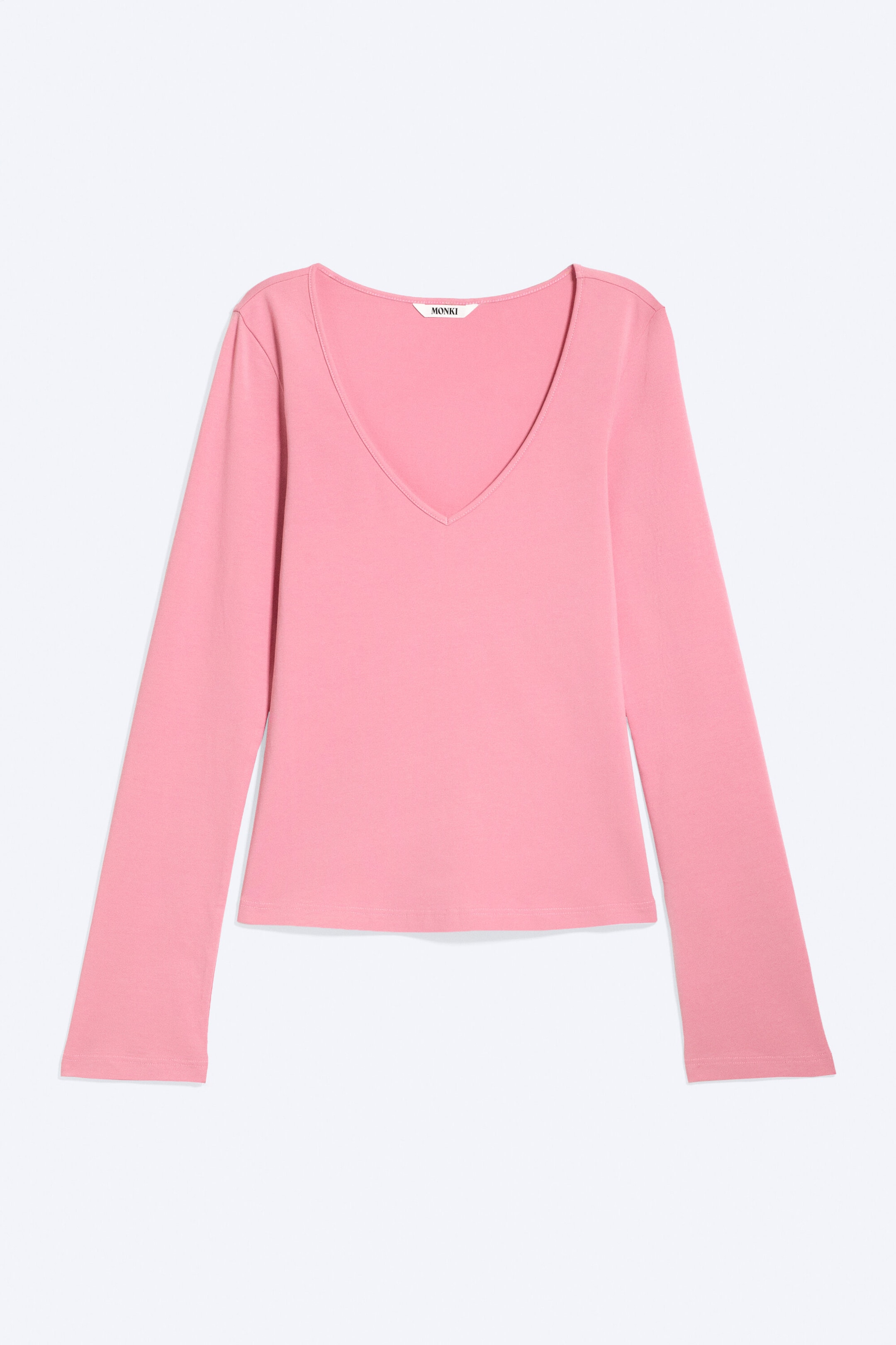 Pink - Slim V‑Neck Jersey Top - 4