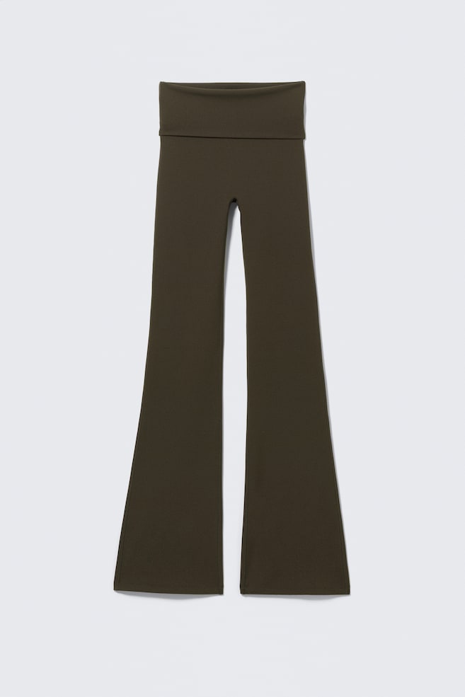 Folded Waist Flared Yoga Tights - Dark Brown/Dark Mole/Black/Dark Grey/Dark Blue - 1