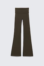 Dark Brown - Folded Waist Flared Yoga Tights - 4
