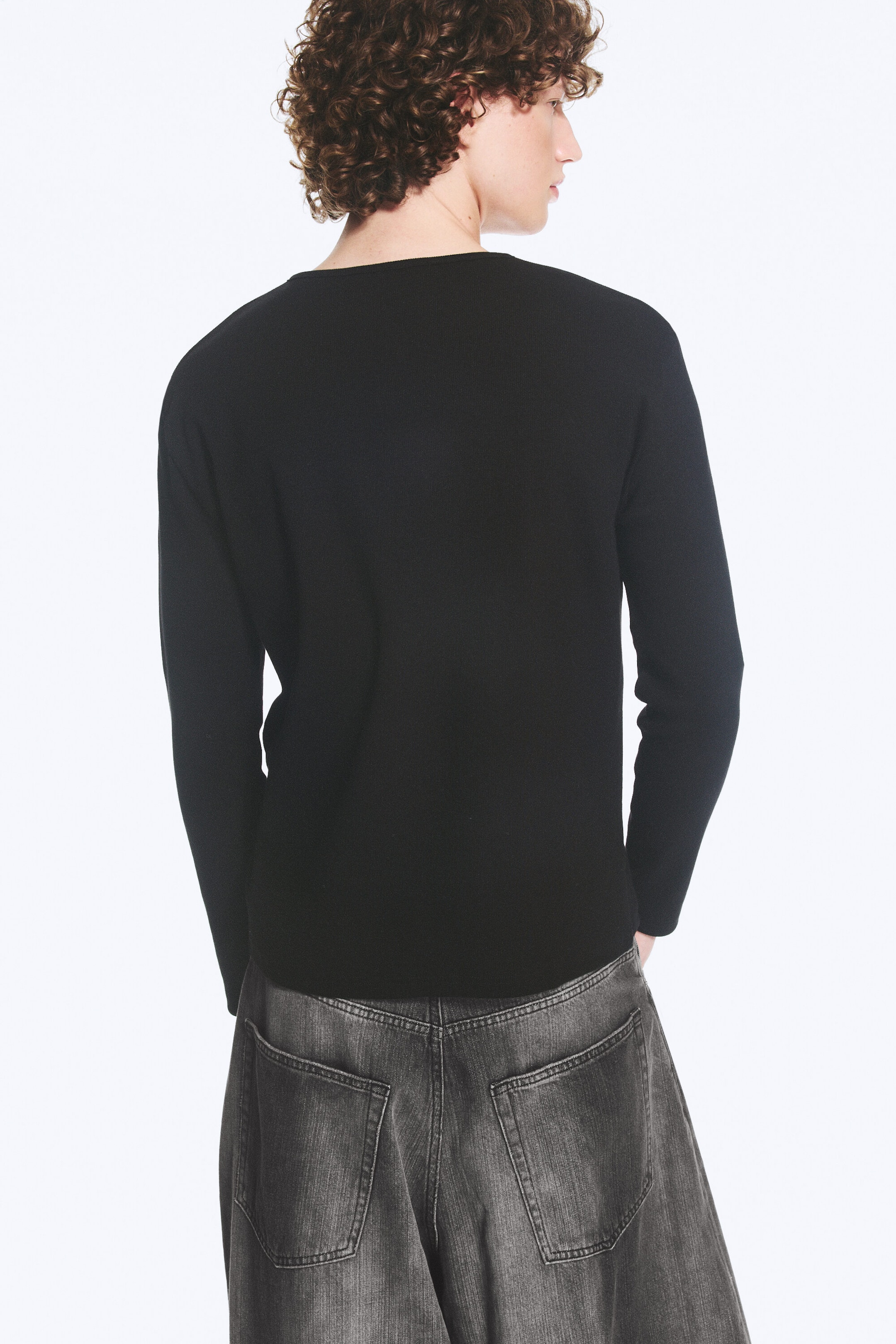 Black - Long-sleeved cotton henley - 3