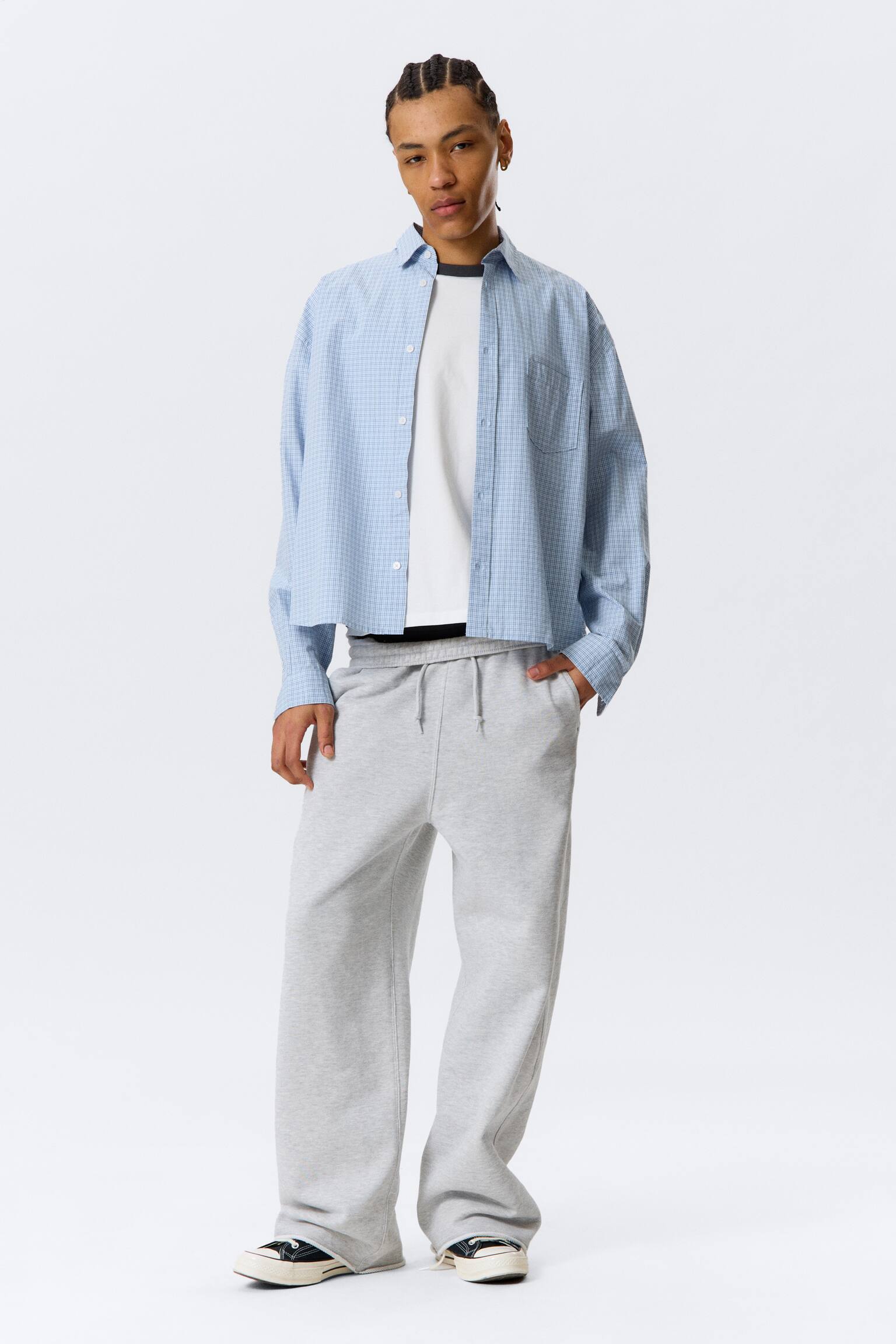 Boxy overhemd van katoenen popeline met lange mouwen-Geruit blauw - 6