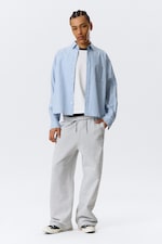 Checked Blue - Boxy Long-Sleeved Cotton Poplin Shirt - 1