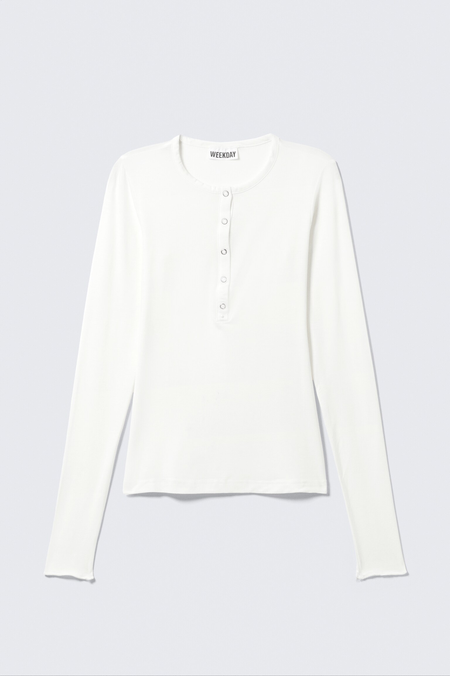 Fitted Long-Sleeved Henley Top - White - 2