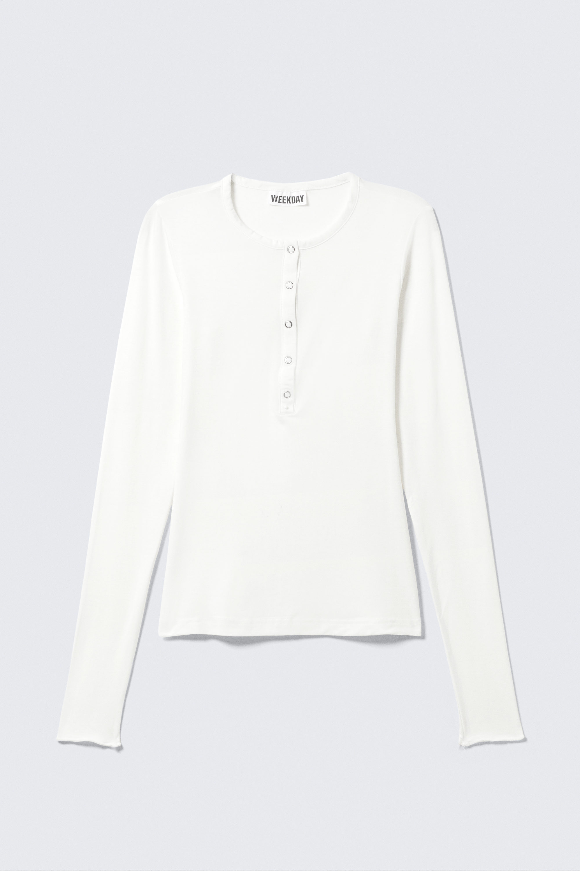 White - Fitted Long-Sleeved Henley Top - 4