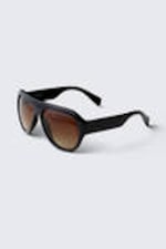 Black - Brown Lenses - Chunky Aviator Unisex Sunglasses - 3