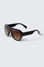 Black - Brown Lenses - Chunky Aviator Unisex Sunglasses - 1
