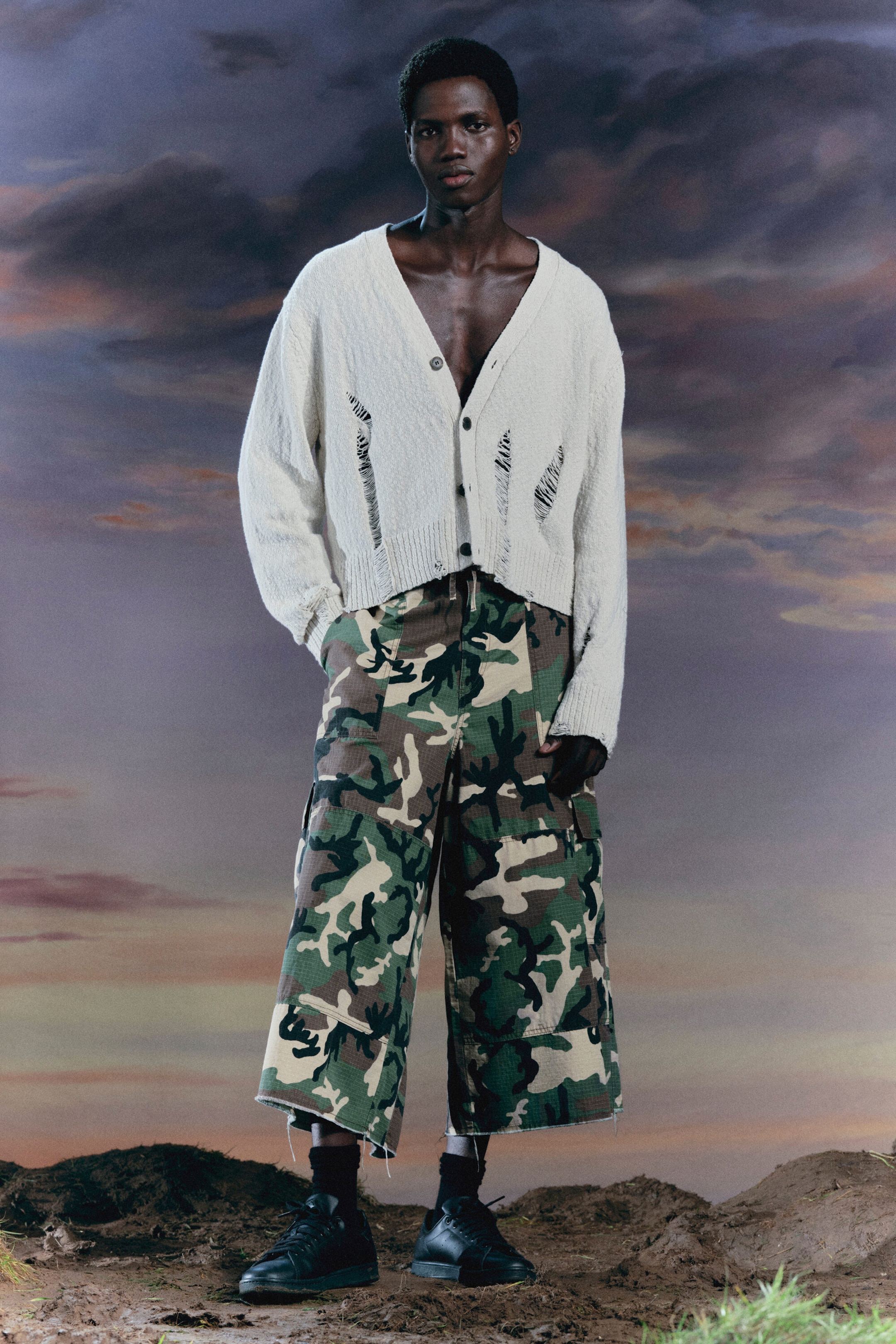 Camo - Långa cargoshorts i bomull - 1