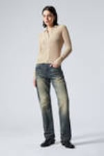Light Beige - Knitted Cotton Zip Cardigan - 0