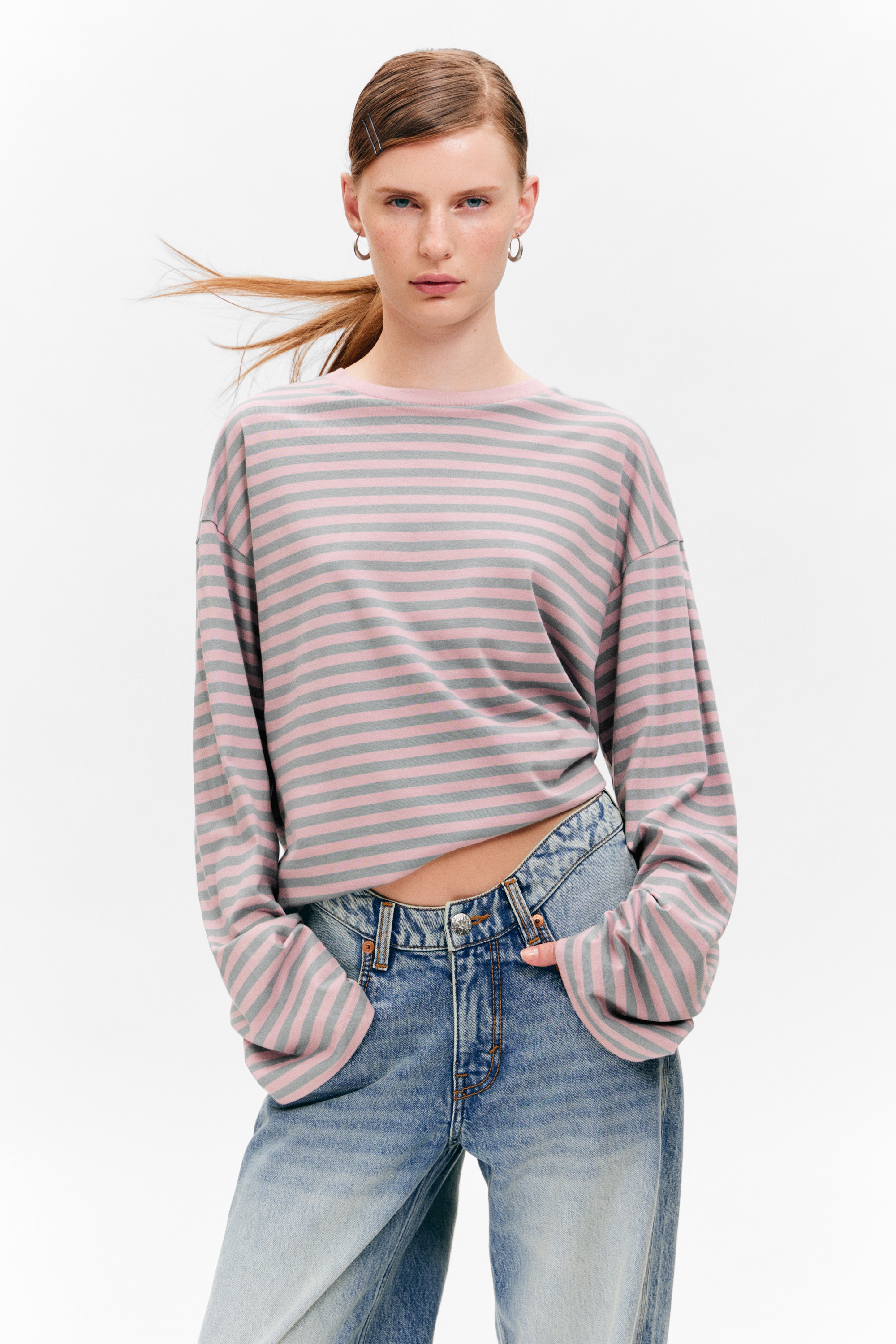 Bawełniany T-shirt z długim rękawem - Pink Stripes/Niebieski/Multi Stripe/Pink - Yellow Stripes/Jaskrawoczerwone i beżowe paski/Red & Pink Stripes