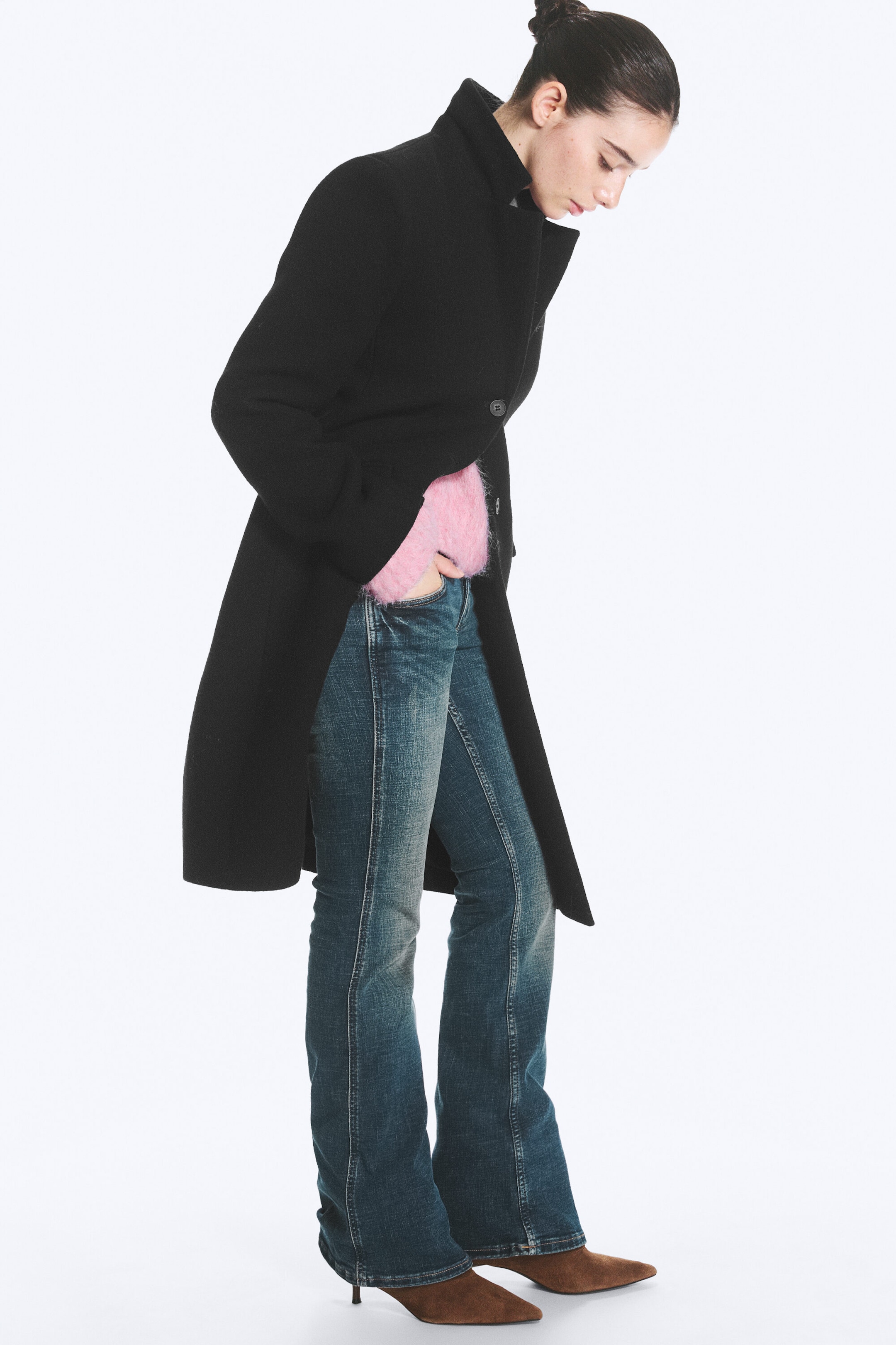 Black - 70s Knee-length wool coat - 2