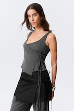Dark Grey Melange - Asymmetric Wrap Strap Top - 0