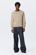 Beige - Relaxed Boxy Knitted Sweater - 2
