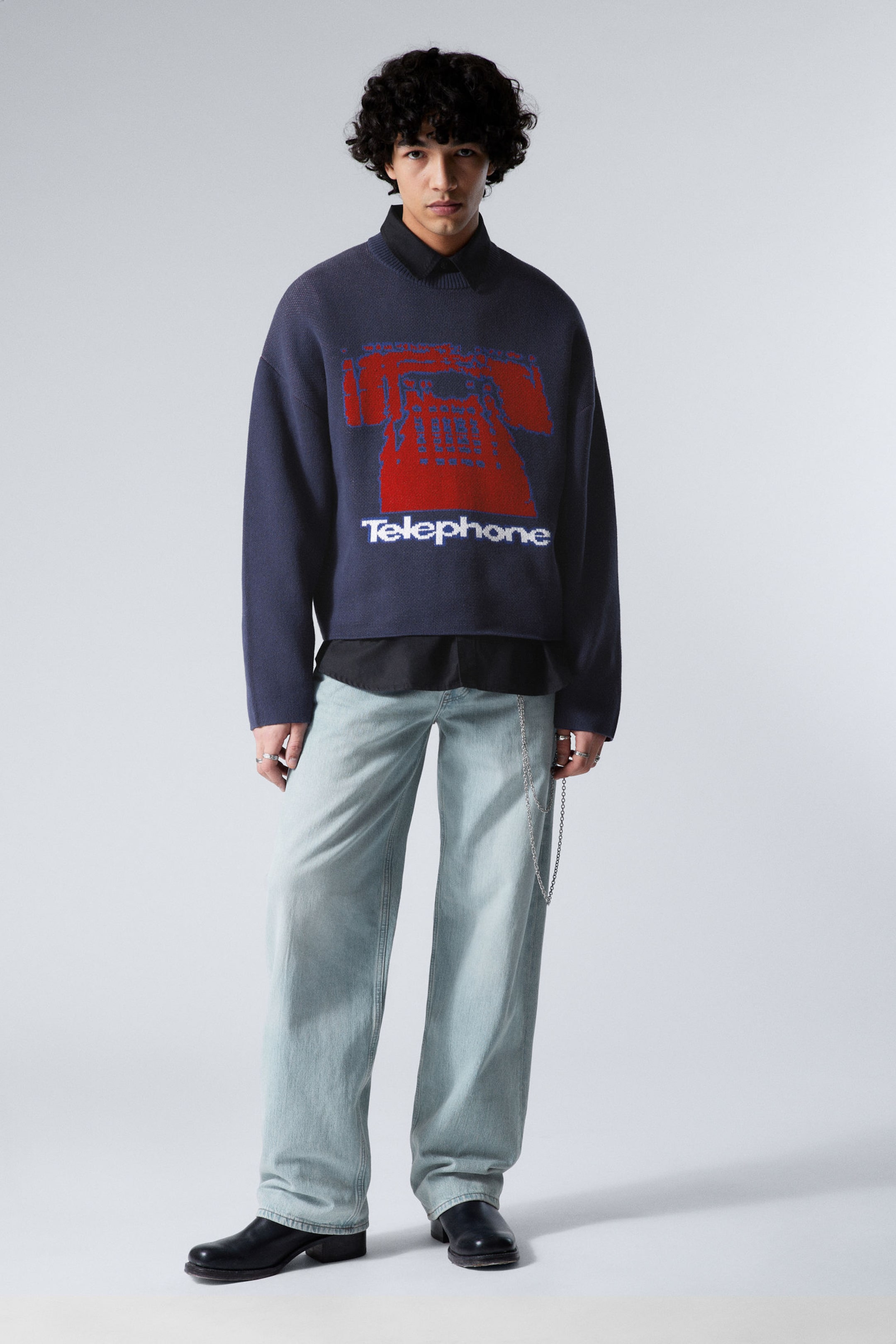 #2C303E - Thin Cotton Graphic Sweater - 1