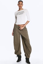 Dusty Green - Low Rise Baggy Ripstop Trousers - 0
