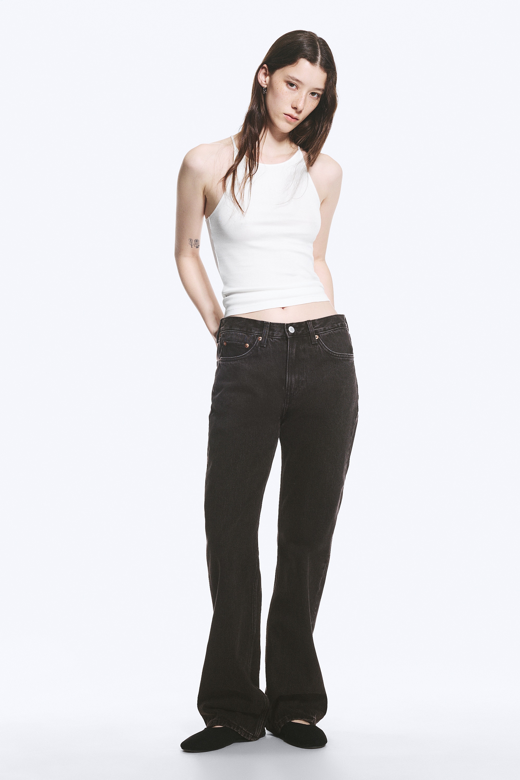 Moon normal bootcut-jeans med mellomhøyt liv - Tuned Black – svart/Seventeen Blue – middels blå