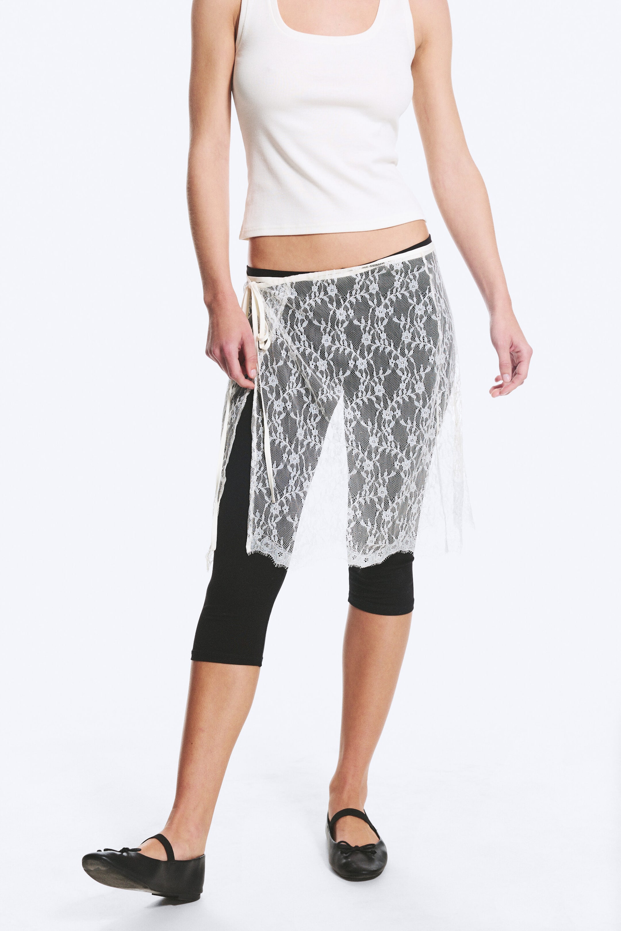 White - Lace - Lace Wrap Midi Skirt - 2
