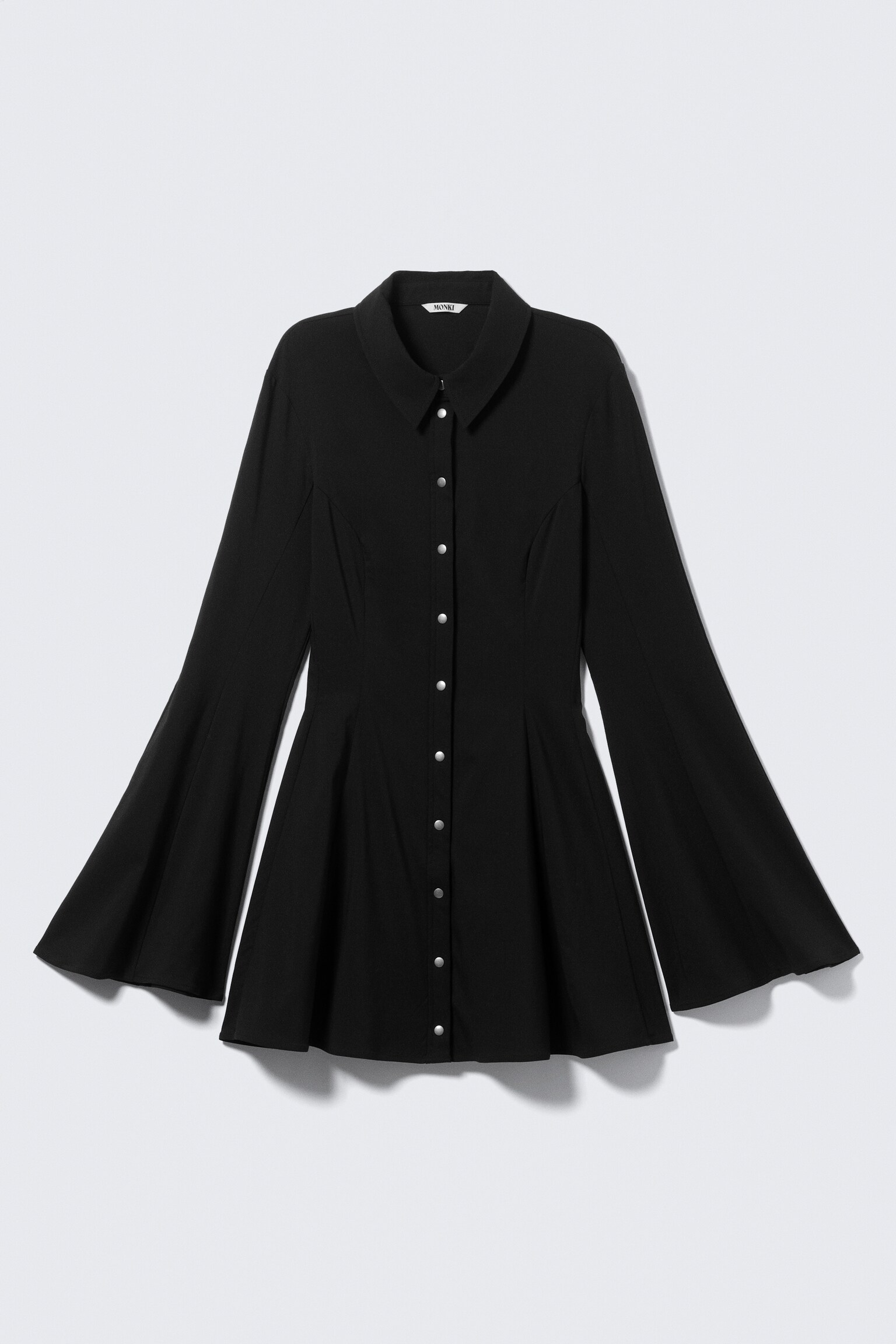 Košilové mini šaty s rozšířenou sukní - Černá
