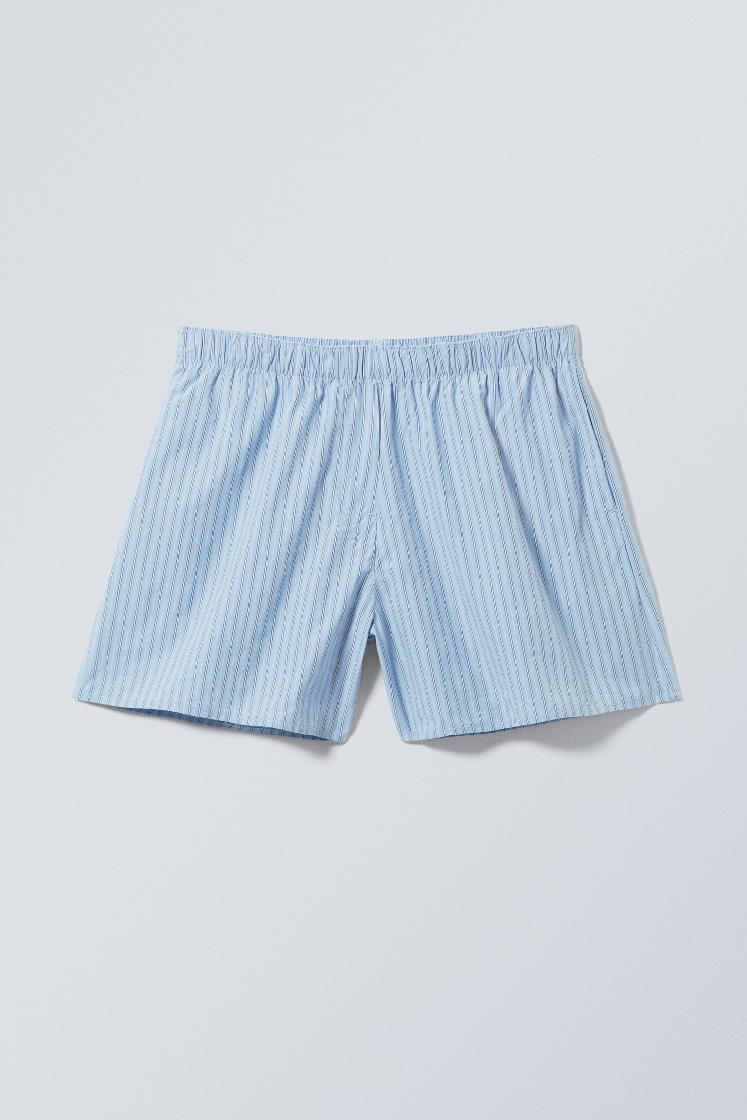 Low Rise Cotton Shorts - Striped Light Blue/Checked Dark Mole