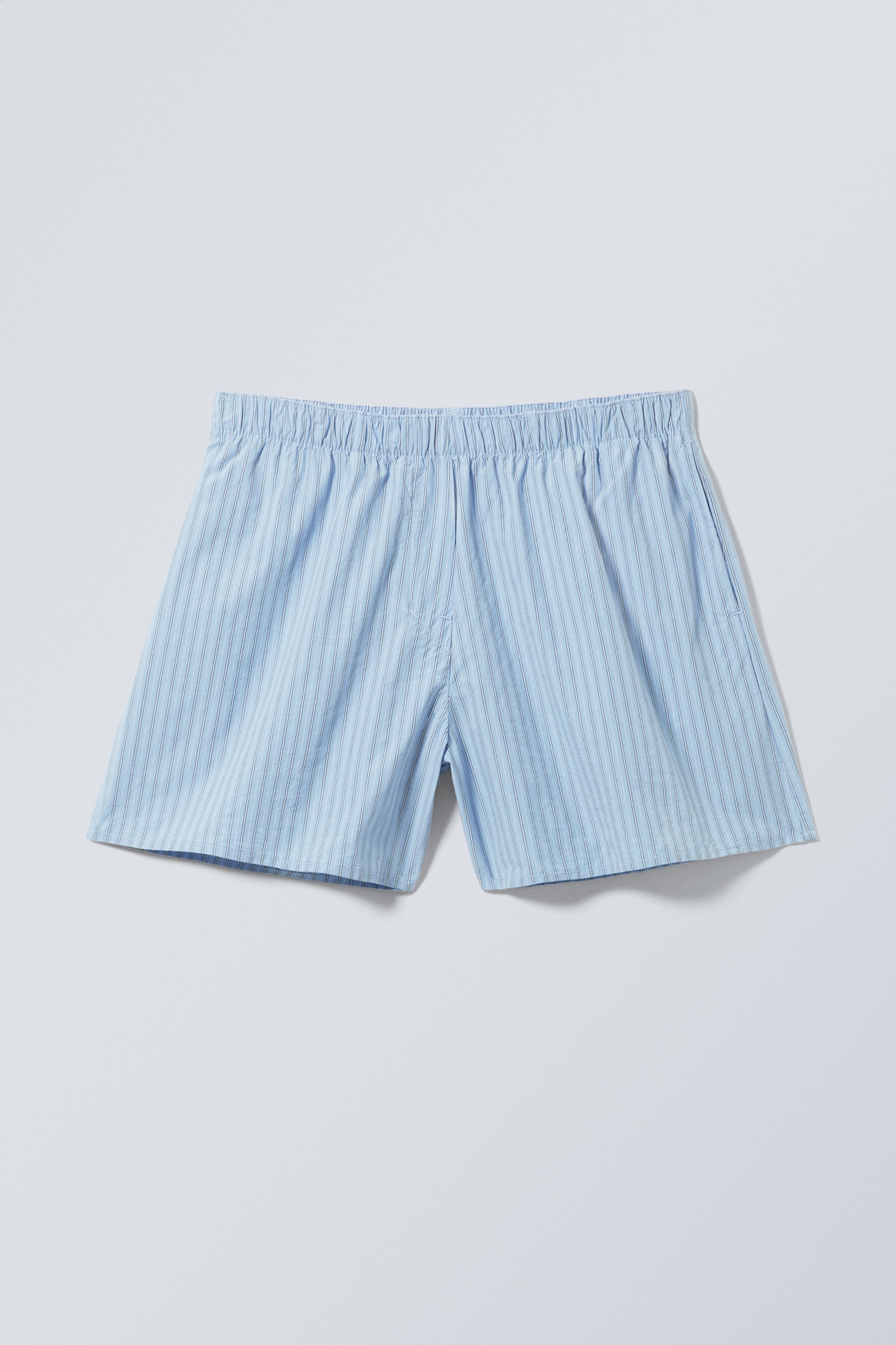 Low Rise Cotton Shorts - Striped Light Blue/Checked Dark Mole
