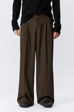 Brown Pinstripe - Nate Loose Fit Pleated Suit Trousers - 1