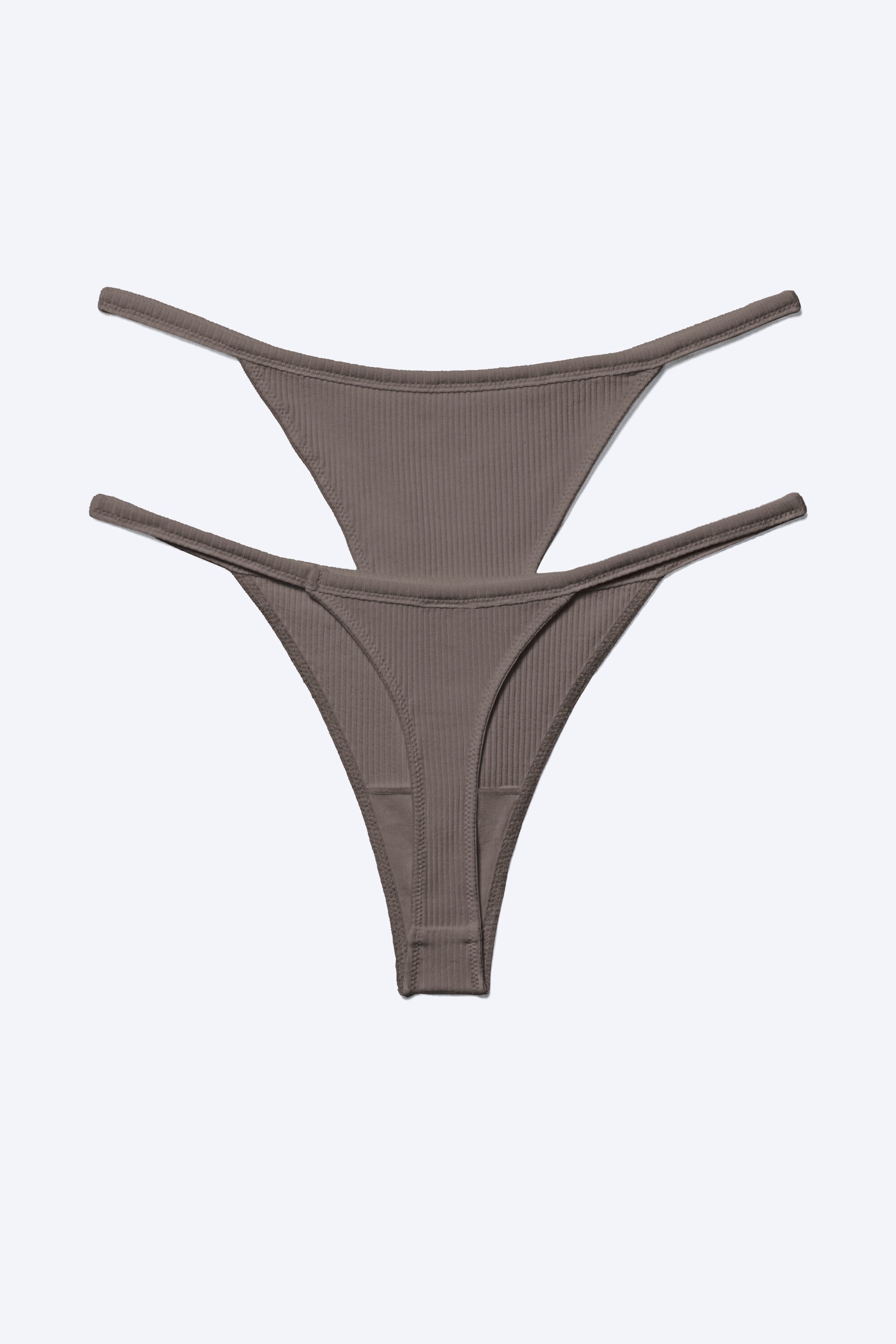 Donkertaupe - 2-pack Mid Rise Ribbed Tanga Thongs - 4