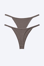 Donkertaupe - 2-pack Mid Rise Ribbed Tanga Thongs - 4