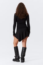 Black - Asymmetric Draped Mini Dress - 3