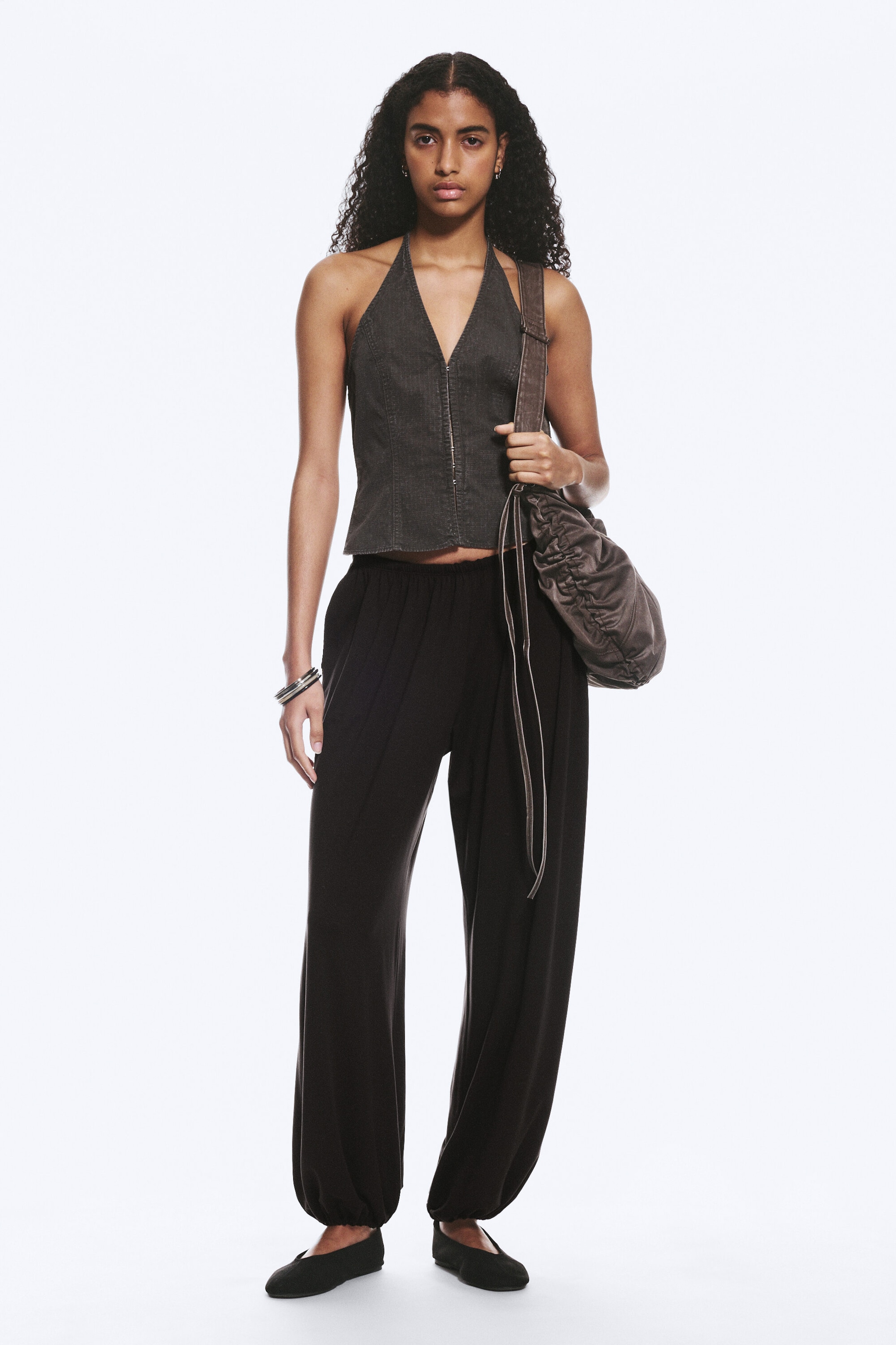 Dark Brown - Soft Mid-Rise Balloon Trousers - 0
