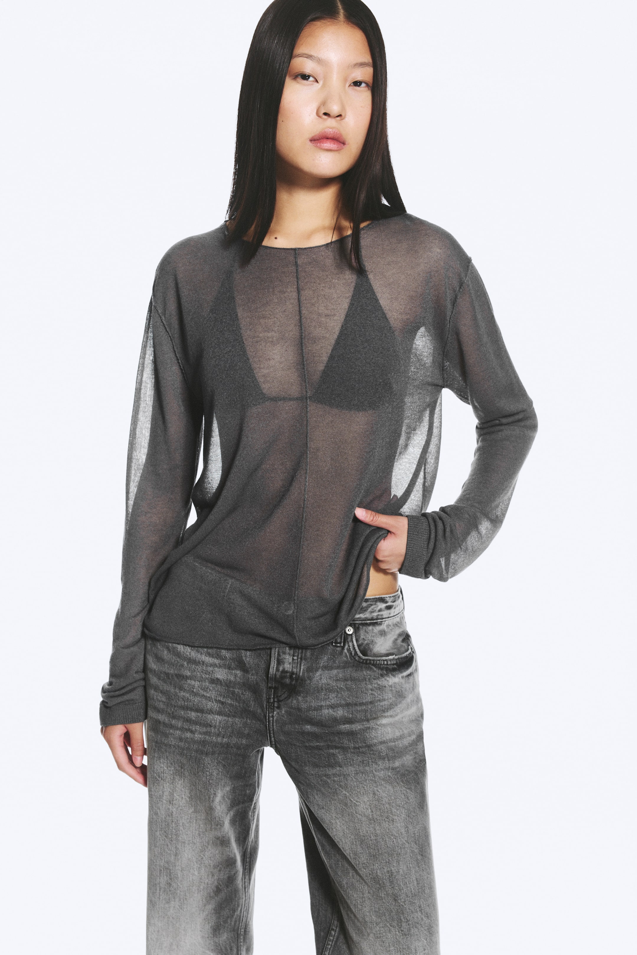 Ver imagen más grande: Jersey de punto holgado semitransparente - Dark Grey - MUJER | H&M ES 1